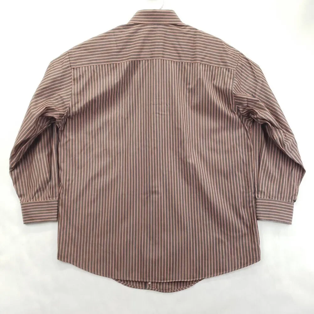 Ted Baker London Dress Shirt Men 16.5 34/35 Brown Pink Striped Cotton Flip Cuffs